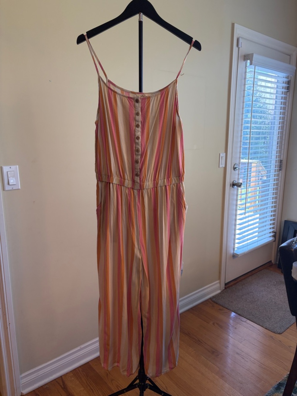 Matilda Jane Striped Spaghetti-Strap Jumpsuit in Pink, Cream & Yellow